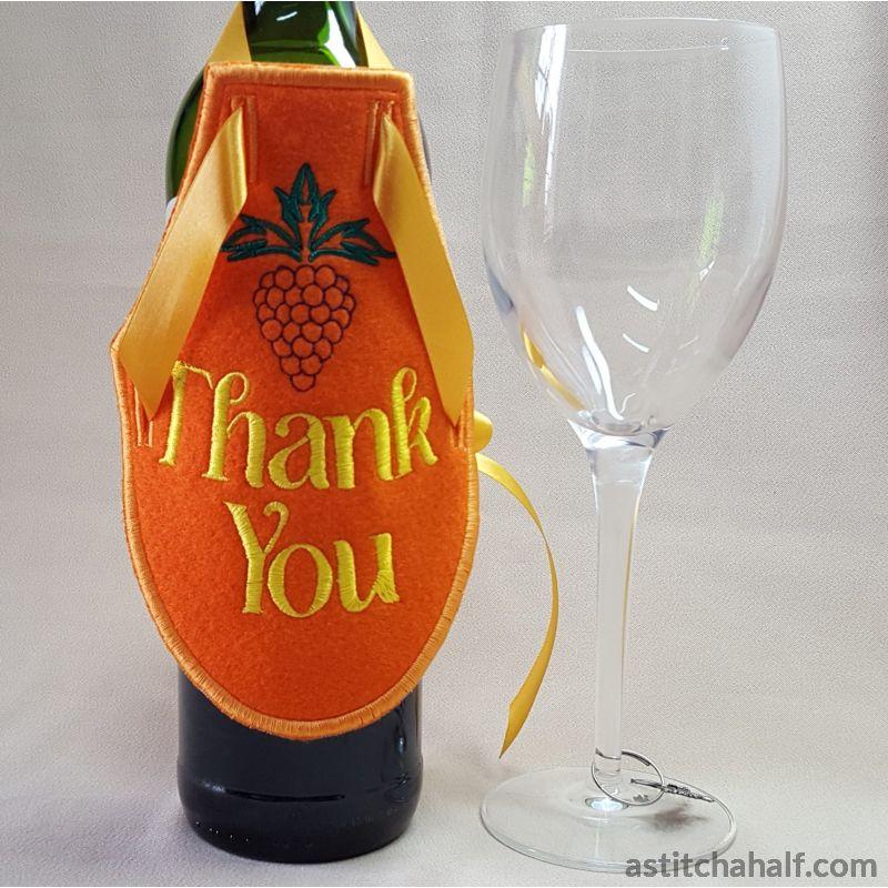 Wine Bottle Apron Thank You - aStitch aHalf