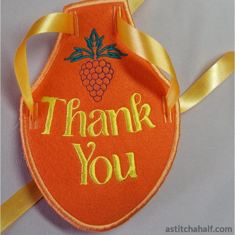 Wine Bottle Apron Thank You - aStitch aHalf