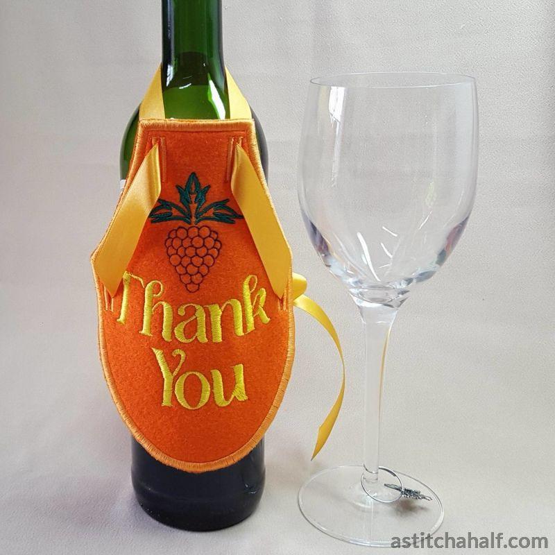 Wine Bottle Apron Thank You - aStitch aHalf